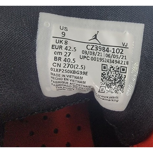 Nike Jordan Air NFH Sneaker Shoes CZ3984 102 White Chile Red Men's Size 9 - Picture 9 of 9